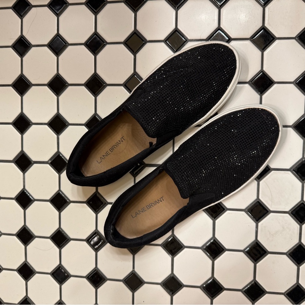Lane Bryant Black Sequin Slip-On Shoes 8 Wide